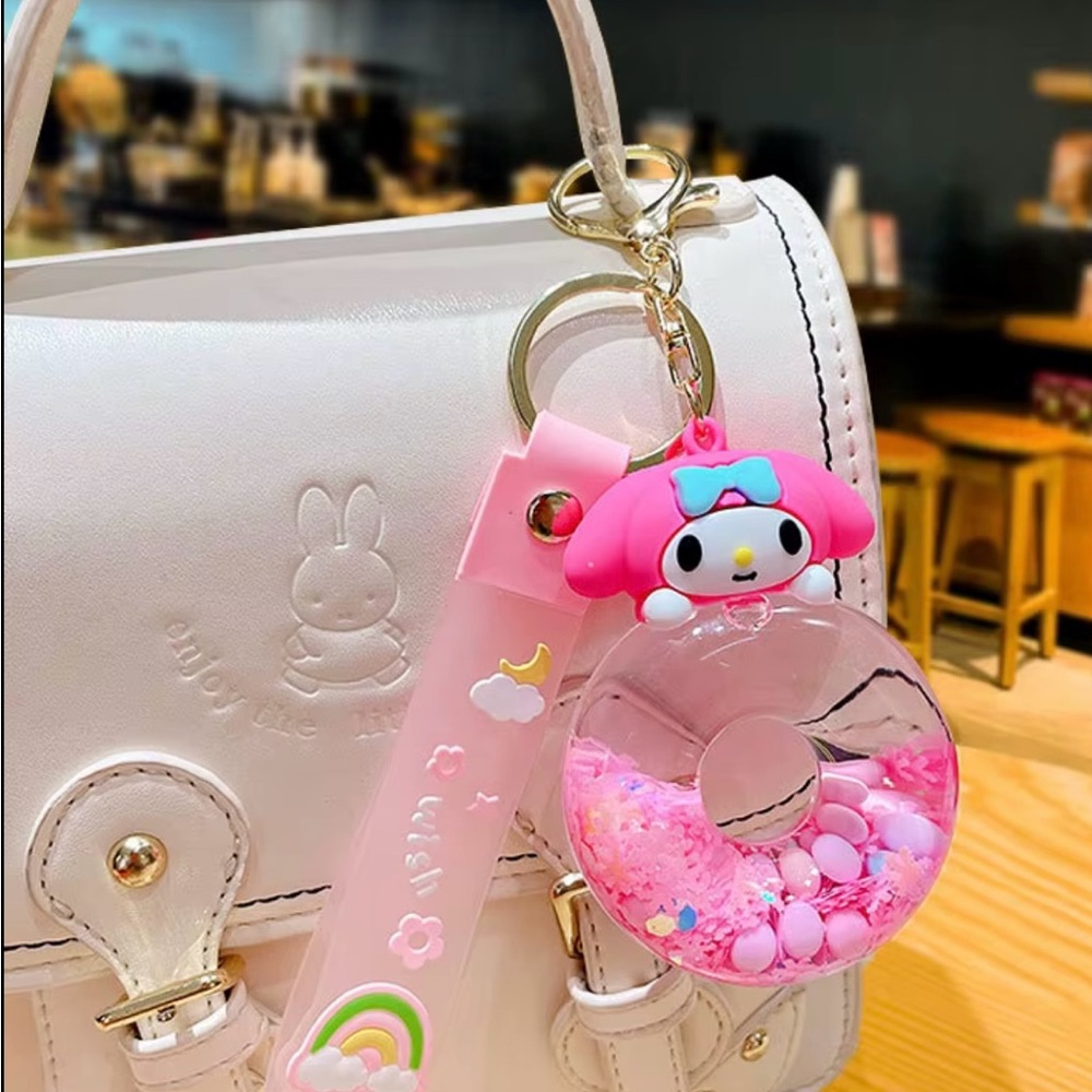 Sanrio My Melody Acrylic Glitter Quicksand Bottle Key Chain Bag Charm - Picture 2 of 7
